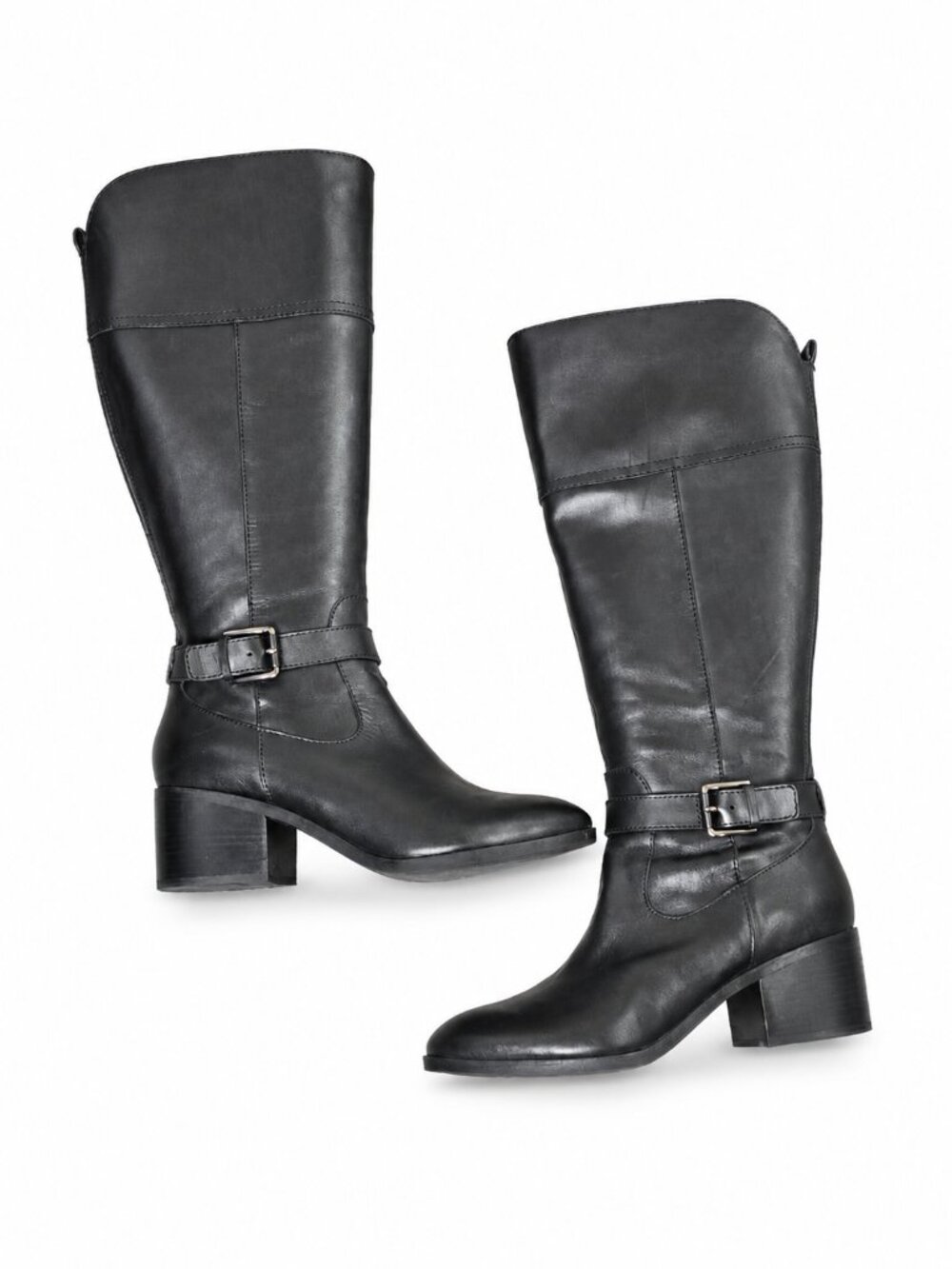 Marc‎ Fisher Black Equestrian Knee-High Boots Size 10W Wide Calf